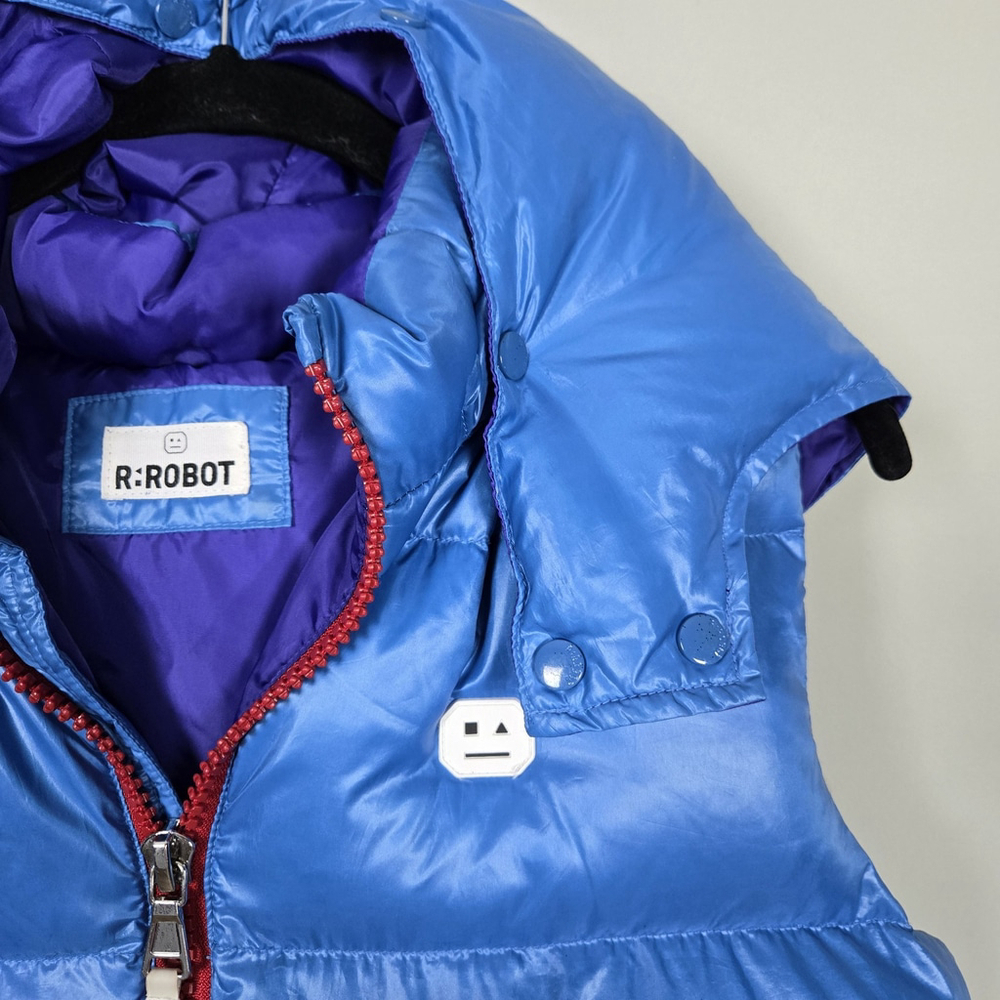R:ROBOT Crew Boys Duck Down Puffer Vest Hooded Size 12 Blue Outdoor Layers Warm - Picture 3 of 9